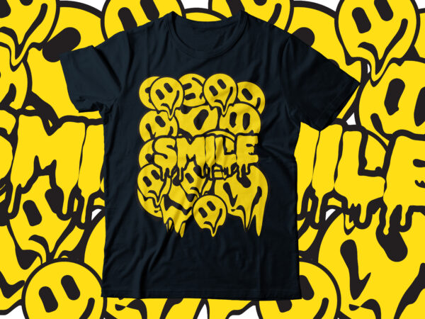 Drip smile with smiley faces typography design