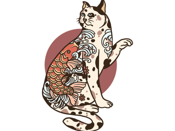 Tattooed cat t-shirt design for sale