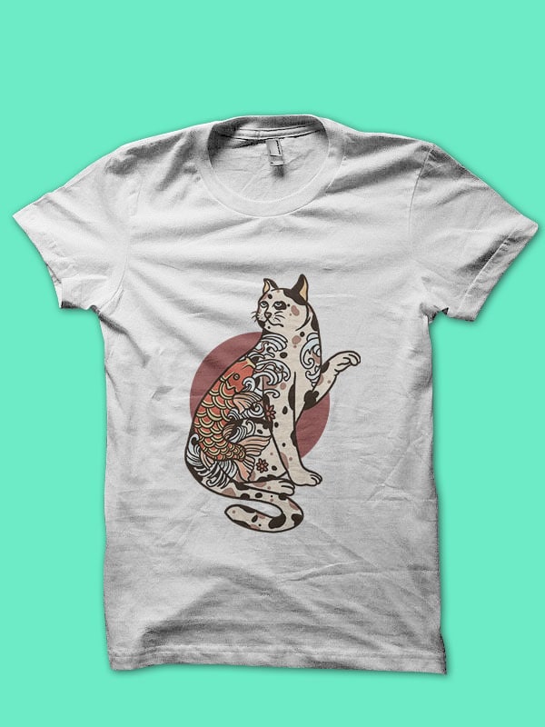 tattooed cat t-shirt design for sale