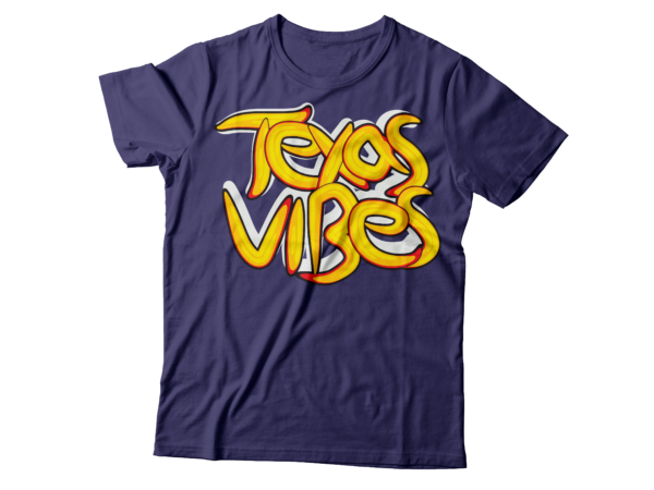 Texas vibes graffiti style yellow type style | we love texas t shirt designs for sale