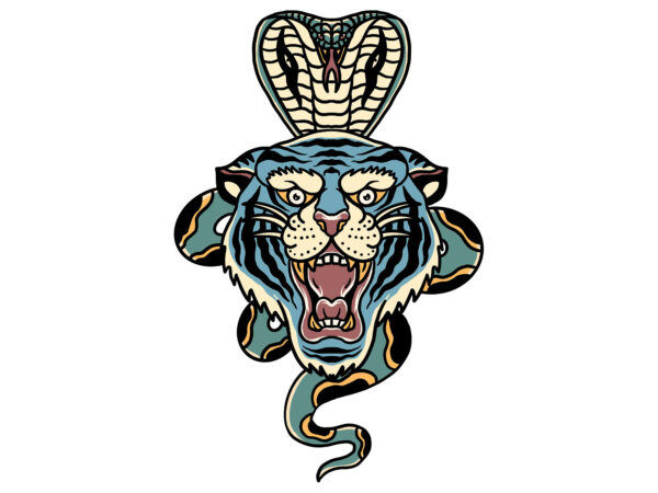 Tiger and cobra t-shirt design for sale