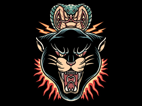 Traditional panther and snake t shirt designs for sale