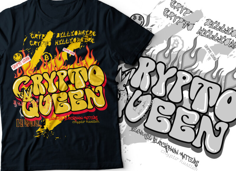 crypto queen with crown streetwear typography design | graffiti streetwear design