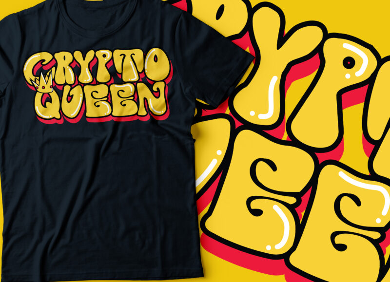 crypto queen with crown typography design