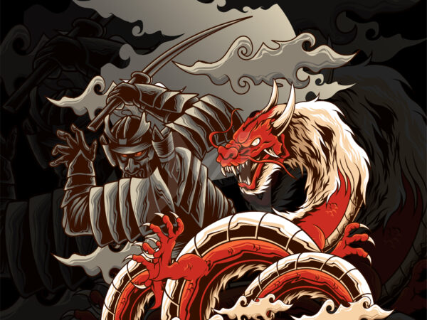 Samurai ronin dragon t shirt template vector
