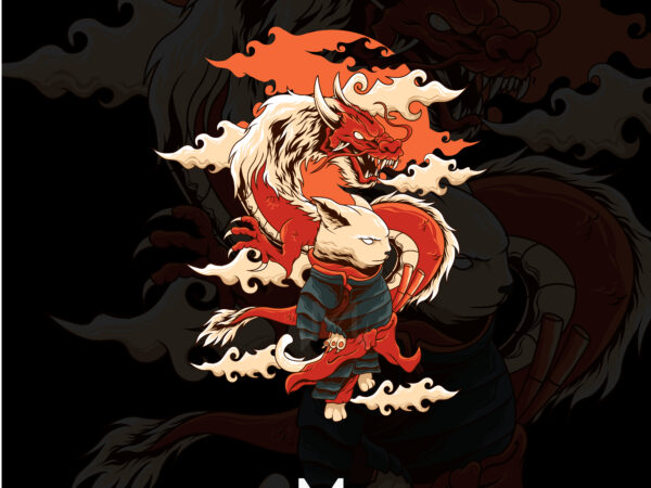 Neko samurai dragon T shirt vector artwork