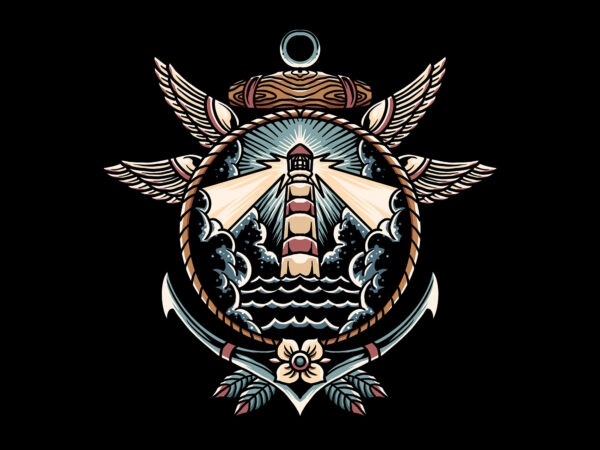 Oldschool lighthouse t shirt design online