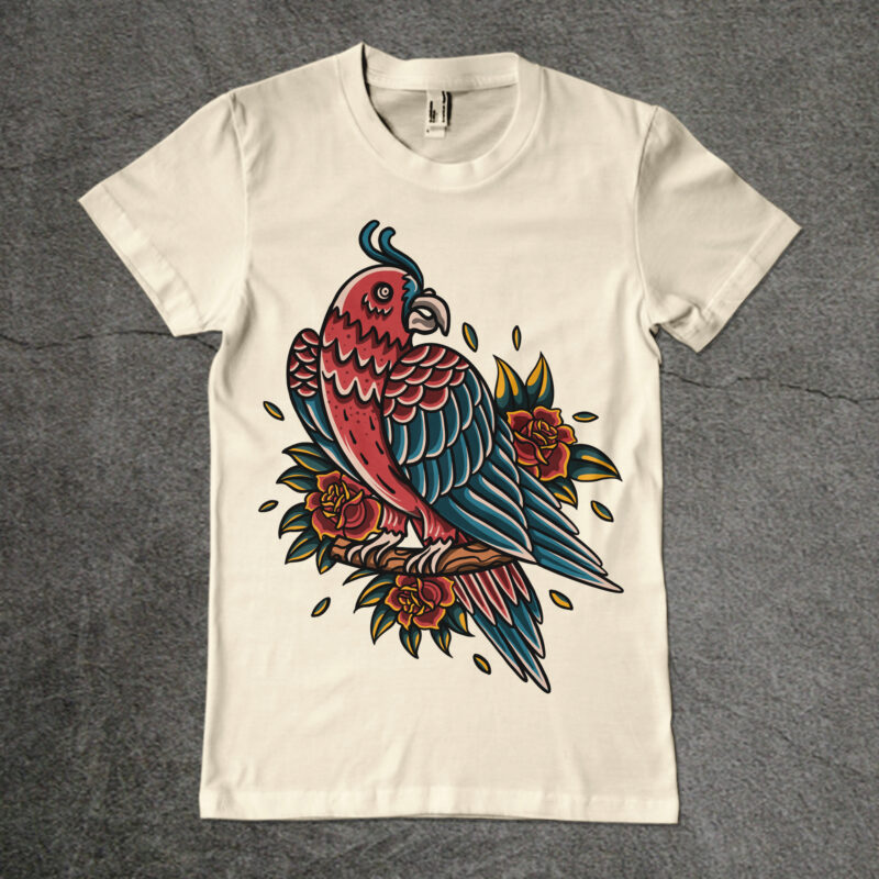 Parrot and rose illustration design
