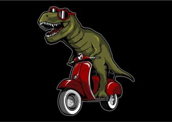 Cute Dino Riding Scooter Cartoon Vector Icon Illustration.