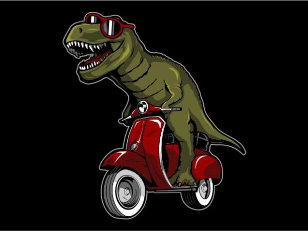 Cute dino riding scooter cartoon vector icon illustration.