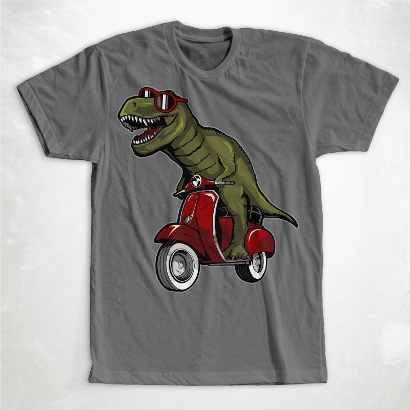 Cute Dino Riding Scooter Cartoon Vector Icon Illustration.