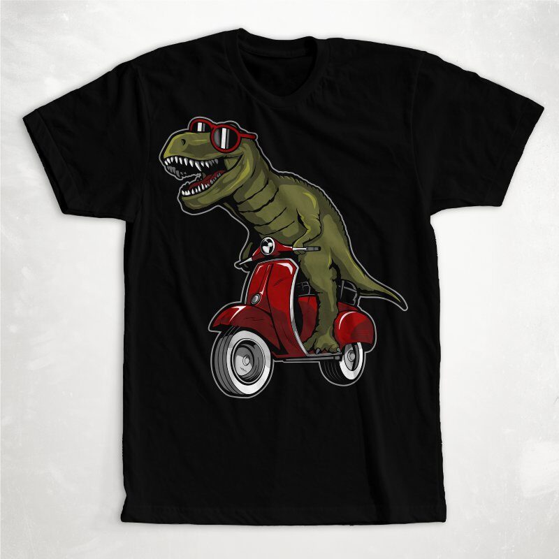 Cute Dino Riding Scooter Cartoon Vector Icon Illustration.