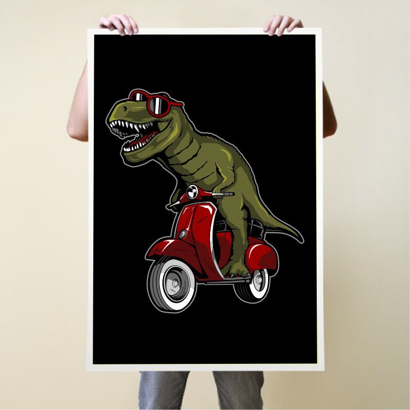 Cute Dino Riding Scooter Cartoon Vector Icon Illustration.