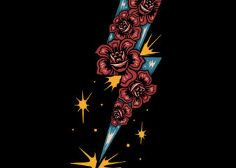 Thunderbolt and rose illustration design for t-shirt
