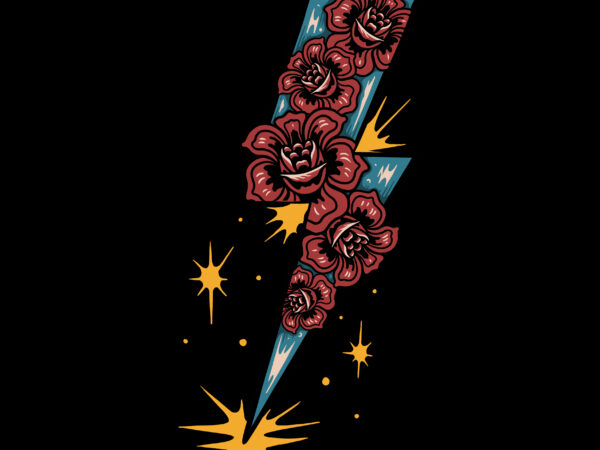 Thunderbolt and rose illustration design for t-shirt