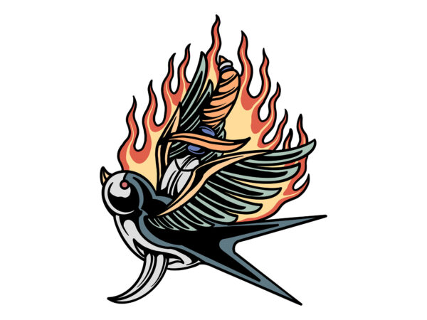 Flaming swallow t shirt graphic design