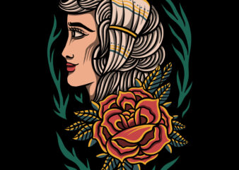 Traditional style lady for tshirt design