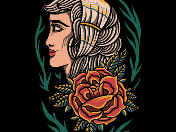 Traditional style lady for tshirt design
