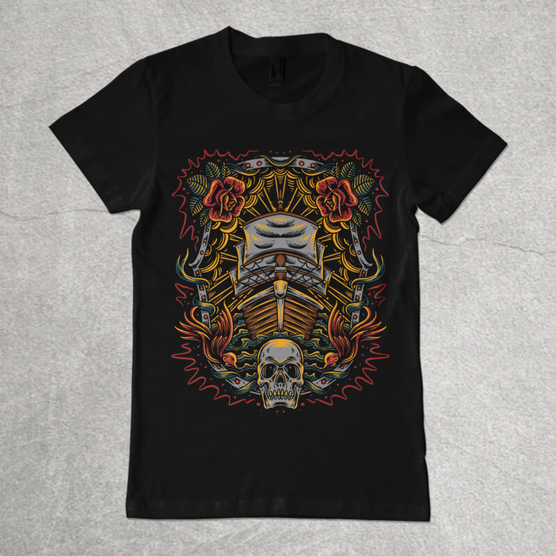 Old ship pirates t-shirt design