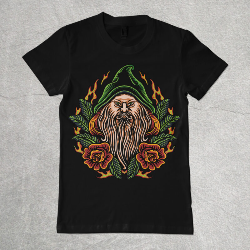 Old witch figure illustration for t-shirt