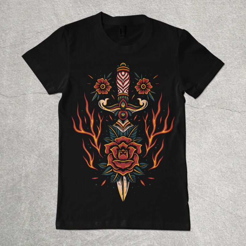 Onfire knife design for tshirt