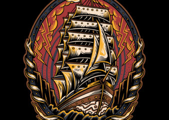 Strong old ship traditional illustration for t-shirt design