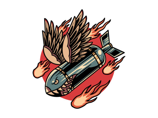 Winged rocket t shirt design for sale