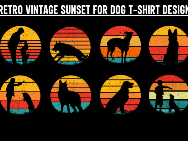 Dog sunset colorful, dog svg, dog vintage design, vintage dog svg, dog design, dog vector