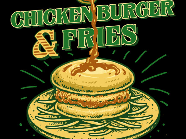Chicken burger illustration for t-shirt design