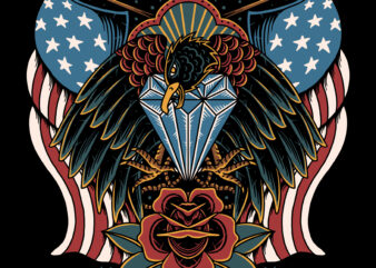 Eagle and diamond traditional illustration for t-shirt design