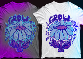 grow with the flowertypography t-shirt design | grow and flow