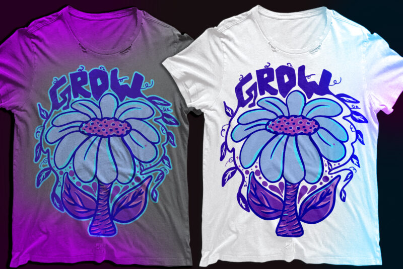 grow with the flowertypography t-shirt design | grow and flow