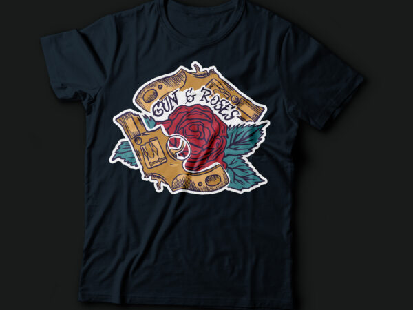 Gun and roses graphic tshirt design