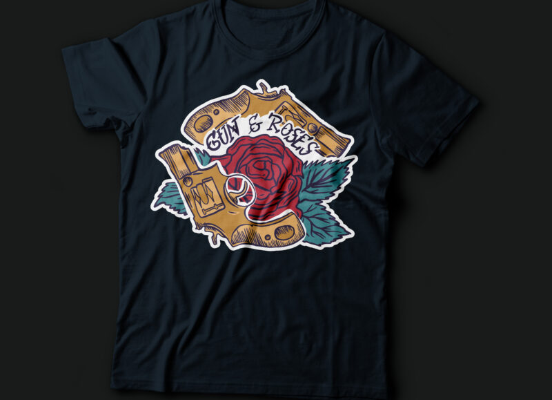 GUN and Roses graphic tshirt design