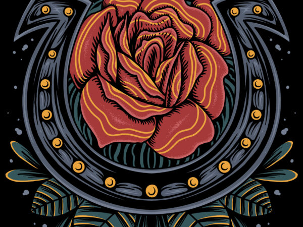 Rose and hoseshoe illustration for t-shirt