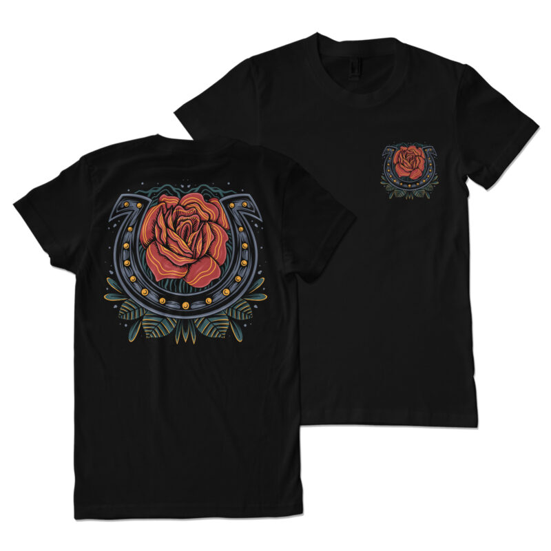 Rose and hoseshoe illustration for t-shirt