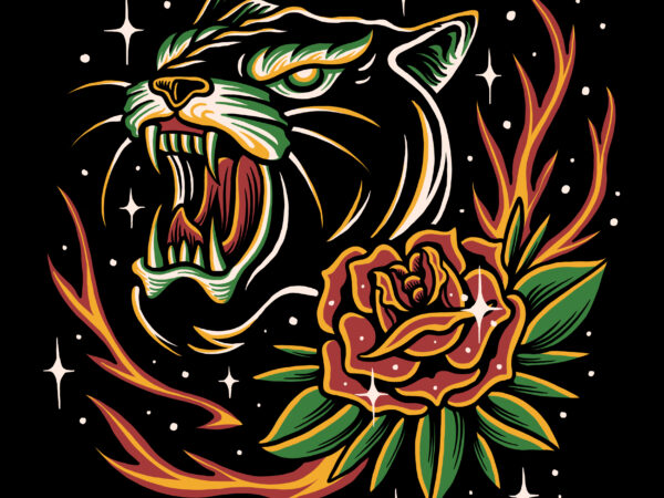 Traditional panther illustration for t-shirt