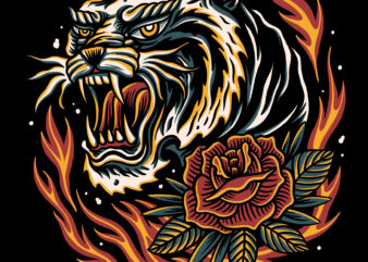 Traditional tiger for t-shirt design