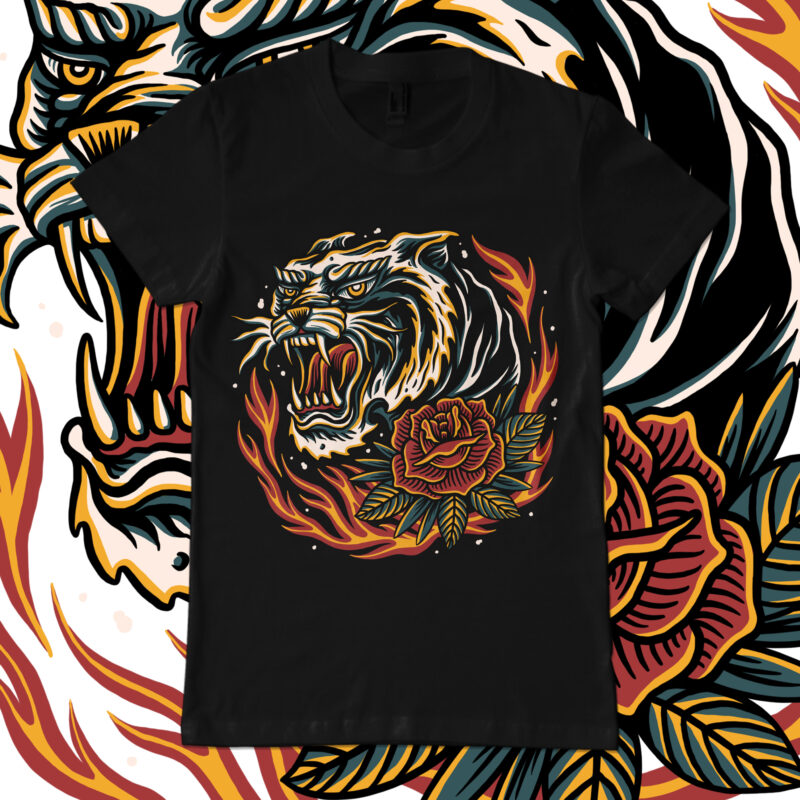 Traditional tiger for t-shirt design