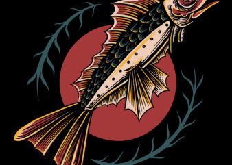 Traditional fish illustration for t-shirt