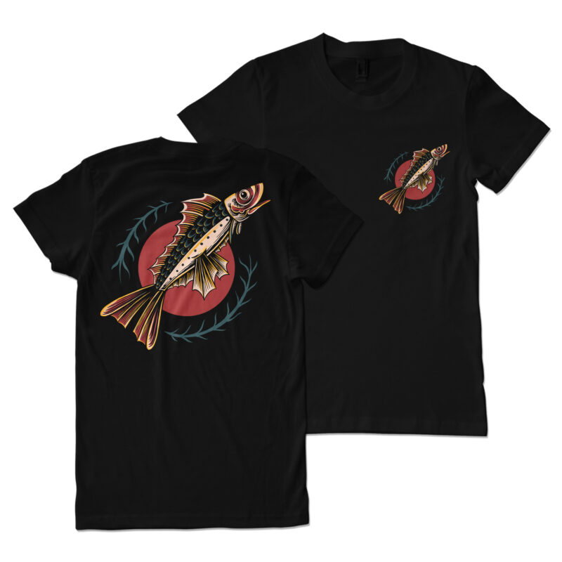 Traditional fish illustration for t-shirt
