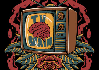 Tv brain traditional illustration for t-shirt design