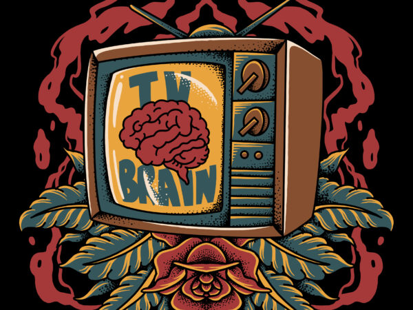 Tv brain traditional illustration for t-shirt design
