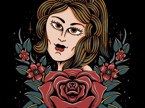 Emotional eye with rose illustration for t-shirt design