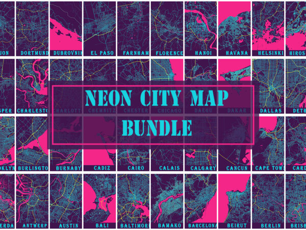 Neon city map bundle T shirt vector artwork