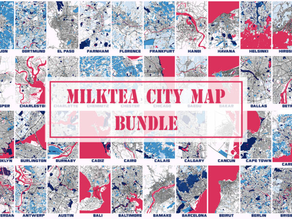 Milktea city map bundle t shirt designs for sale