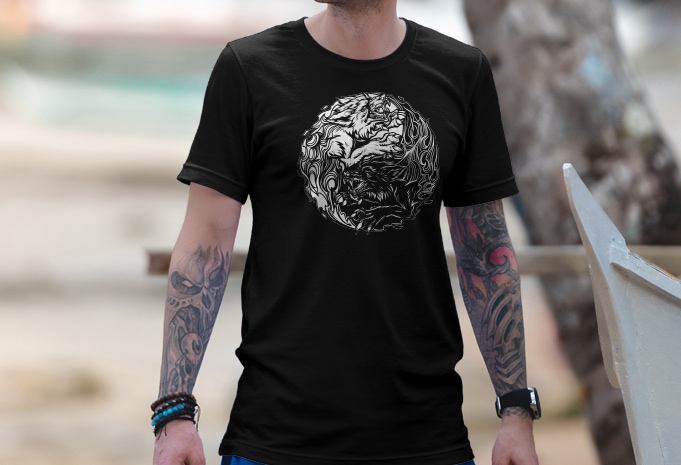 Wolf yin yang T-shirt Design
