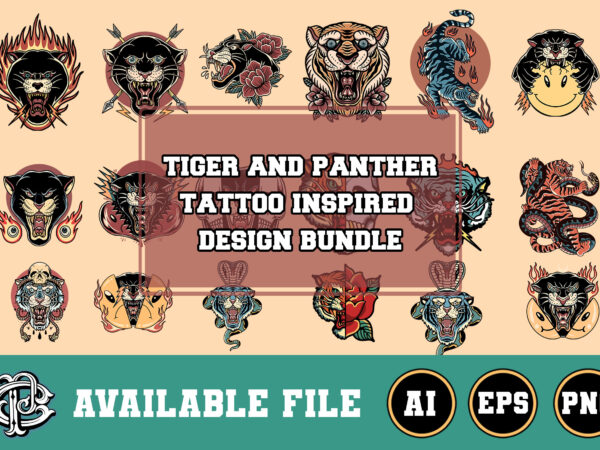 Tiger and panther tattoo inspired design bundle