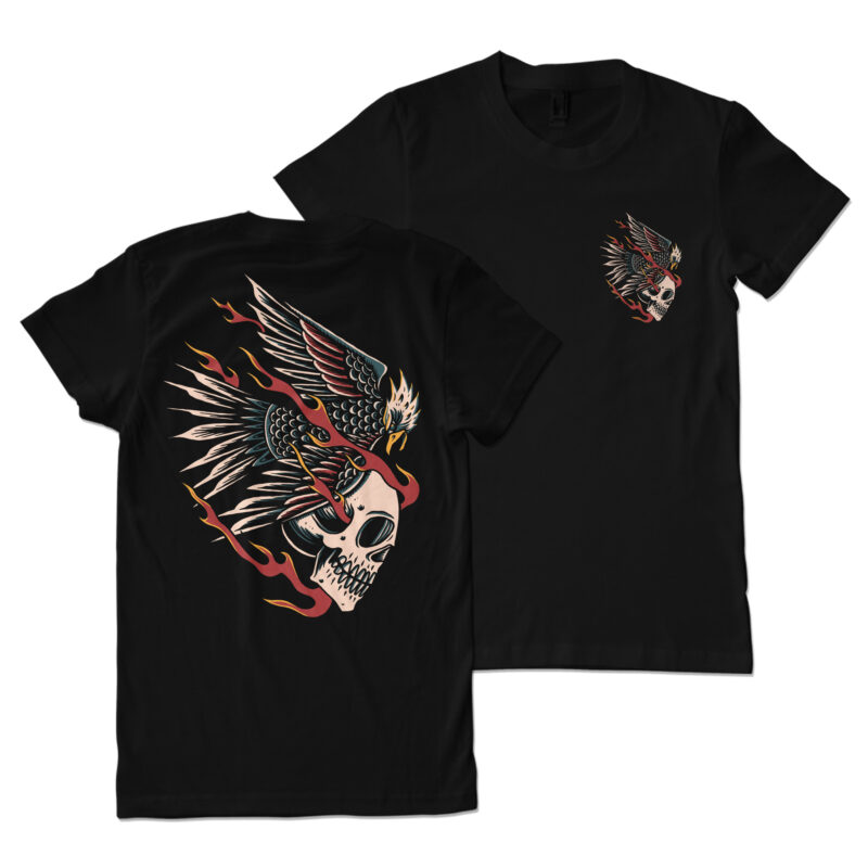 Eagle and skull illustration for t-shirt design