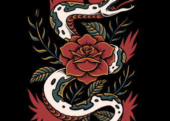 Snake and rose vector illustration for t-shirt